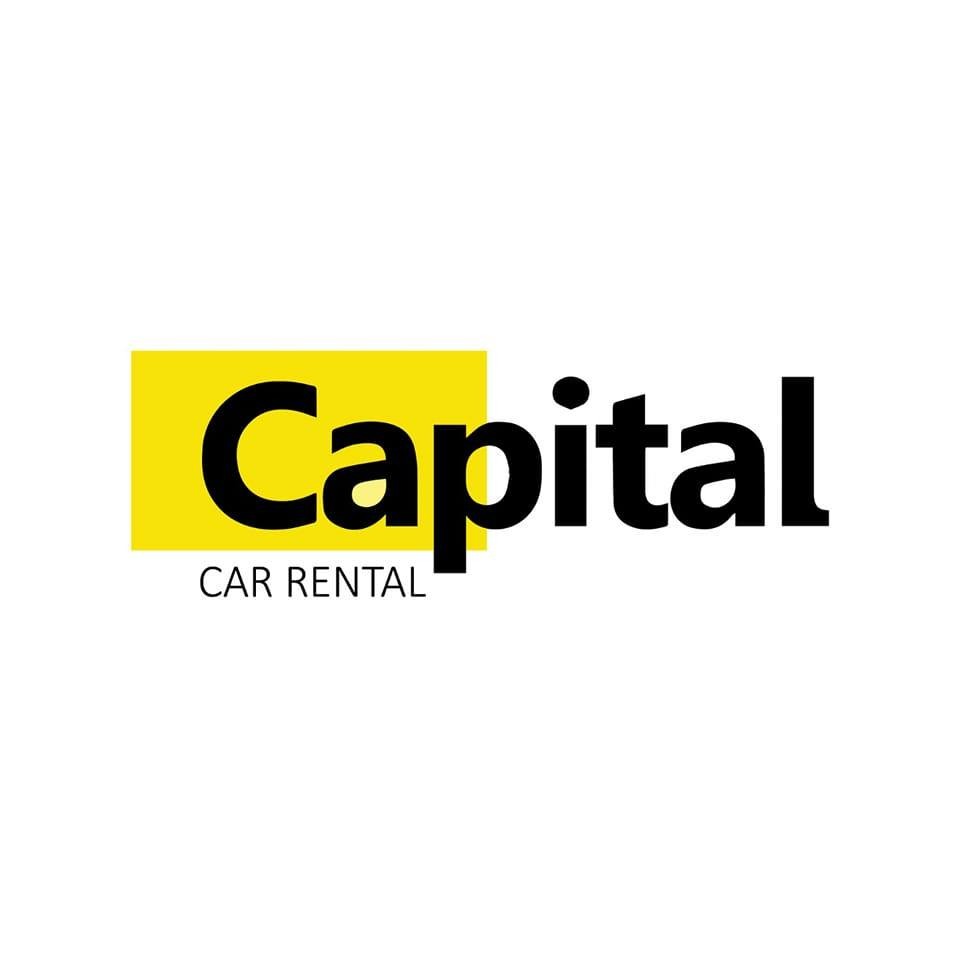 capitalcarsrental/hire logo yellow and black and white