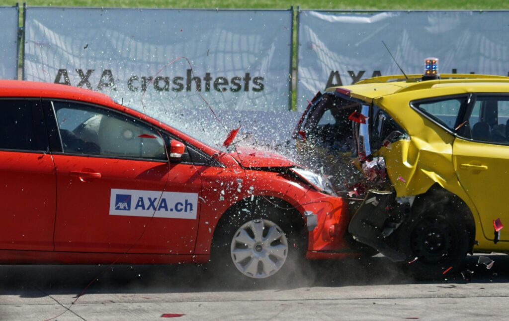 Photo of a collision-damaged car