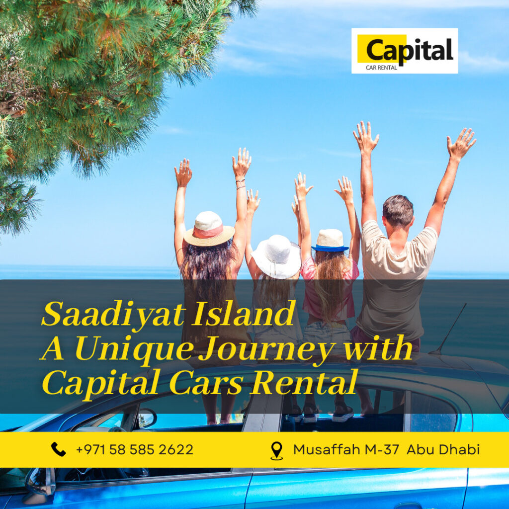 Group of friends enjoying a scenic view on Saadiyat Island, supported by Capital Cars Rental in Abu Dhabi.